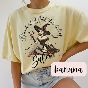 Drunkest Witch This Side of Salem Funny Vintage Halloween Tshirt Cute Retro Horror Social Club Tee Fall Party Trendy Spooky Clothing