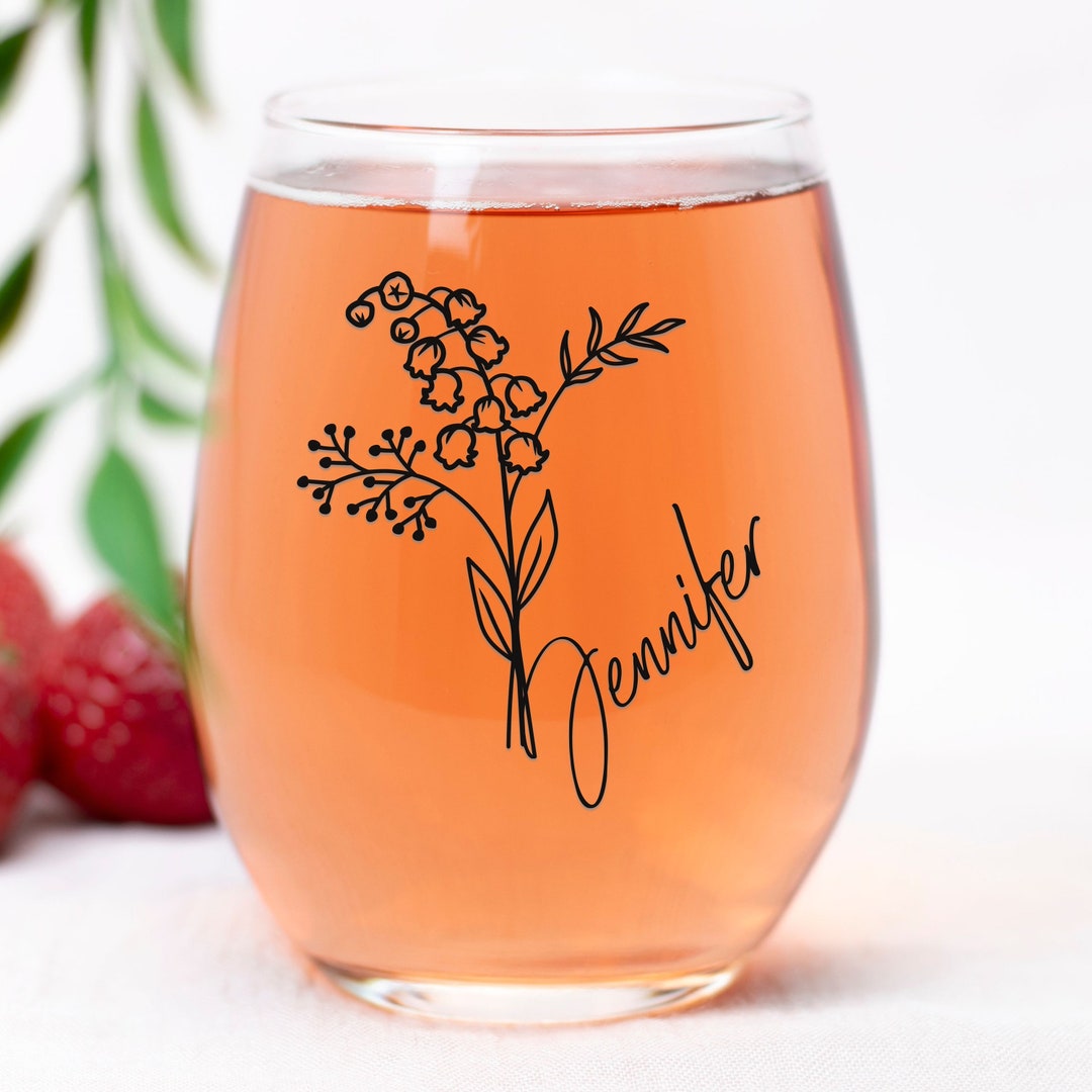 Personalized Birth Flower With Name Wine Glass,personalized Birth