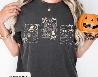 Comfort Colors Ghost Reading Books Shirt, Bookish Halloween Shirt, Teacher Librarian Halloween Gift, Halloween Book Lover, Halloween School