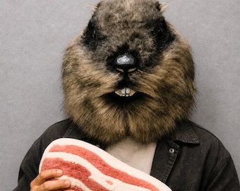 Realistische Murmeltier Kopf Maske | Lustige Vollkopf Nager Maske | Handgemachte Pelz Tier Cosplay Maske | Halloween-Party-Kostüm