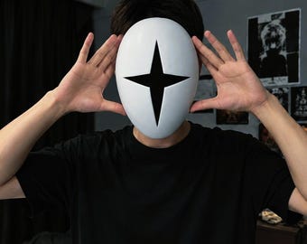 3D Printed Black Symbol Face Mask | Minimalist Full Face Cosplay Mask | Four Dots Comma Star Mask | Halloween Costume Party Prop