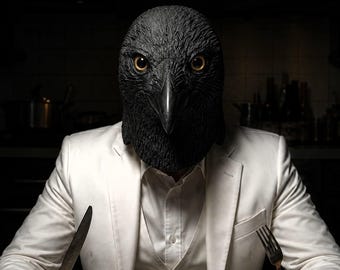 Realistic Crow Head Mask | Full Head Latex Bird Mask | Black Raven Animal Mask | Gothic Cosplay Costume | Halloween Party Prop