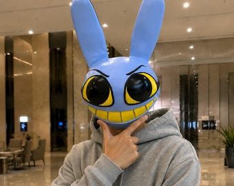 Creepy Rabbit Mask | Purple Bunny Face Mask | Long Ear Cartoon Mask | Grinning Halloween Mask | Surreal Cosplay Prop
