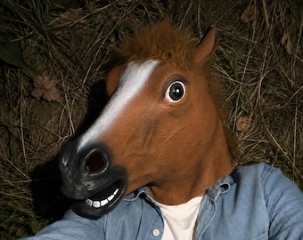 Realistic Horse Head Mask | Full Head Latex Animal Mask | Brown Horse Costume Mask | Funny Animal Cosplay | Halloween Party Prop