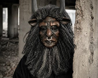 Realistic Horned Goat Demon Mask | Full Head Latex Creature Mask | Dark Forest Cosplay Costume | Halloween Party Prop