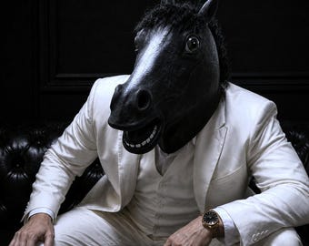 Black Horse Head Mask | Full Head Latex Animal Mask | Realistic Horse Costume Mask | Funny Cosplay Mask | Halloween Party Prop
