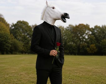 White Horse Head Mask | Full Head Latex Animal Mask | Realistic Horse Costume Mask | Funny Animal Cosplay | Halloween Party Prop