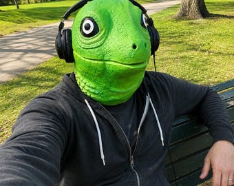Realistic Lizard Head Mask | Full Head Latex Reptile Mask | Green Animal Mask | Cosplay Costume Mask | Halloween Party Prop