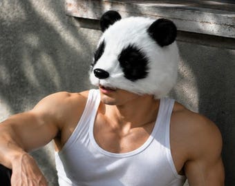 Realistische Panda Halbmaske | Pelztier Gesichtsmaske | Atmungsaktive Panda Kostüm Maske | Cosplay Party Maske | Niedliche Tier-Requisite