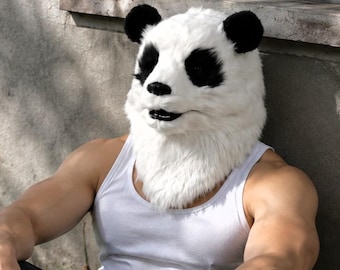 Realistische Panda Kopf Maske | Bewegliche Kiefer Tier Maske | Voll Kopf Pelz Panda Maske | Cosplay Kostüm Maske | Halloween-Party-Requisite