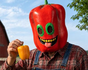 Lustige rote Paprikamaske, Gemüse-Kostüm für den ganzen Kopf, Cartoon-Lebensmittel-Cosplay für Halloween-Partys, Bauernhof-Spaß-Kollektion