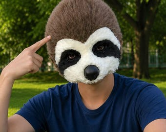 Realistic Sloth Half Face Mask | Plush Animal Mask | Cute Furry Costume Mask | Halloween Cosplay Party Prop