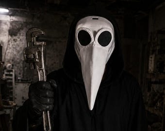 White Plague Doctor Mask | Long Beak Bird Mask | PLA Cosplay Mask | Gothic Halloween Costume | Steampunk Costume Prop