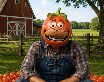 Lustige Tomatenmaske, Ganzkopf-Lebensmittelkostüm, Cartoon-Bauernhof-Cosplay-Maske für Halloween-Partys, Bauernhof-Spaß-Kollektion