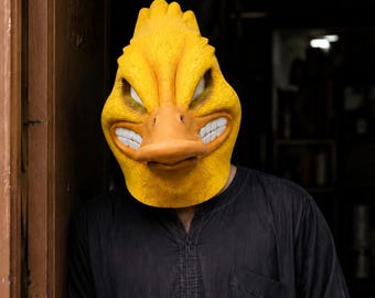 Funny Yellow Duck Head Mask | Full Head Latex Bird Mask | Grinning Animal Mask | Cosplay Costume Mask | Halloween Party Prop