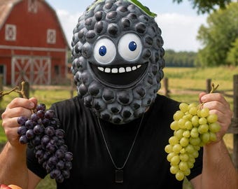 Lustige schwarze Traubenmaske, Fruchtkostüm für den ganzen Kopf, Cartoon-Lebensmittel-Cosplay für Halloween-Partys, Bauernhof-Spaß-Kollektion