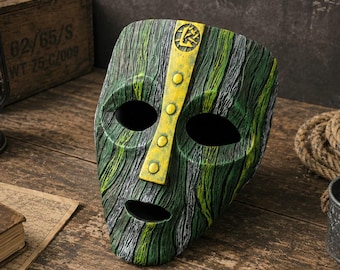 Waldgeist Maske | Grüne Gesichtsmaske mit Holzmaserung | Resin oder Latex Kostüm Maske | Fantasy Cosplay Maske | Halloween-Party-Requisite