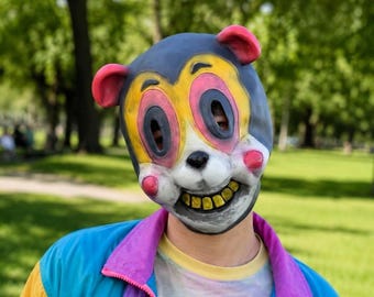Creepy Cartoon Bear Mask | Vintage Animal Full Head Mask | Distressed Halloween Cosplay Costume | Horror Party Prop