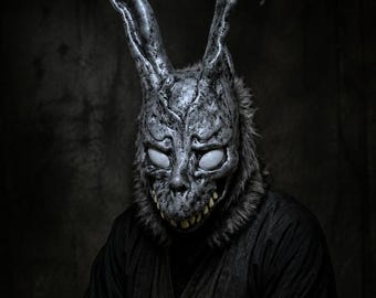 Creepy Rabbit Mask | Distressed Silver Bunny Mask | Long Ear Horror Mask | Evil Rabbit Halloween Costume | Gothic Cosplay Prop