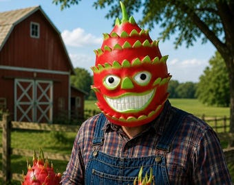 Lustige Drachenfrucht-Kopfmaske, tropisches Fruchtkostüm für den ganzen Kopf, Cartoon-Lebensmittel-Cosplay für Halloween-Partys, Bauernhof-Spaß-Kollektion
