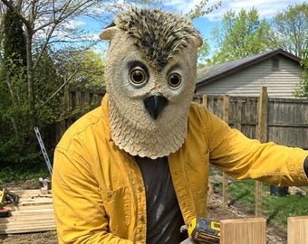 Realistic Owl Head Mask | Full Head Latex Bird Mask | Horned Owl Animal Mask | Cosplay Costume Mask | Halloween Party Prop