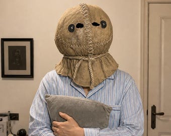 Creepy Sack Head Mask | Full Head Latex Horror Mask | Stitched Doll Cosplay Mask | Scarecrow Style Costume Mask | Halloween Party Prop