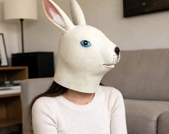 Realistic White Rabbit Head Mask | Full Head Latex Bunny Mask | Animal Costume Mask | Cosplay Mask | Halloween Party Prop