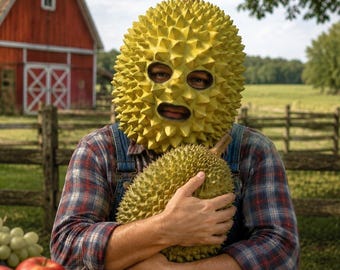 Lustige Durian-Kopfmaske, Ganzkopf-Kostüm mit tropischer Frucht, Stachelige Lebensmittel-Cosplay-Maske für Halloween-Partys, Bauernhof-Spaß-Kollektion