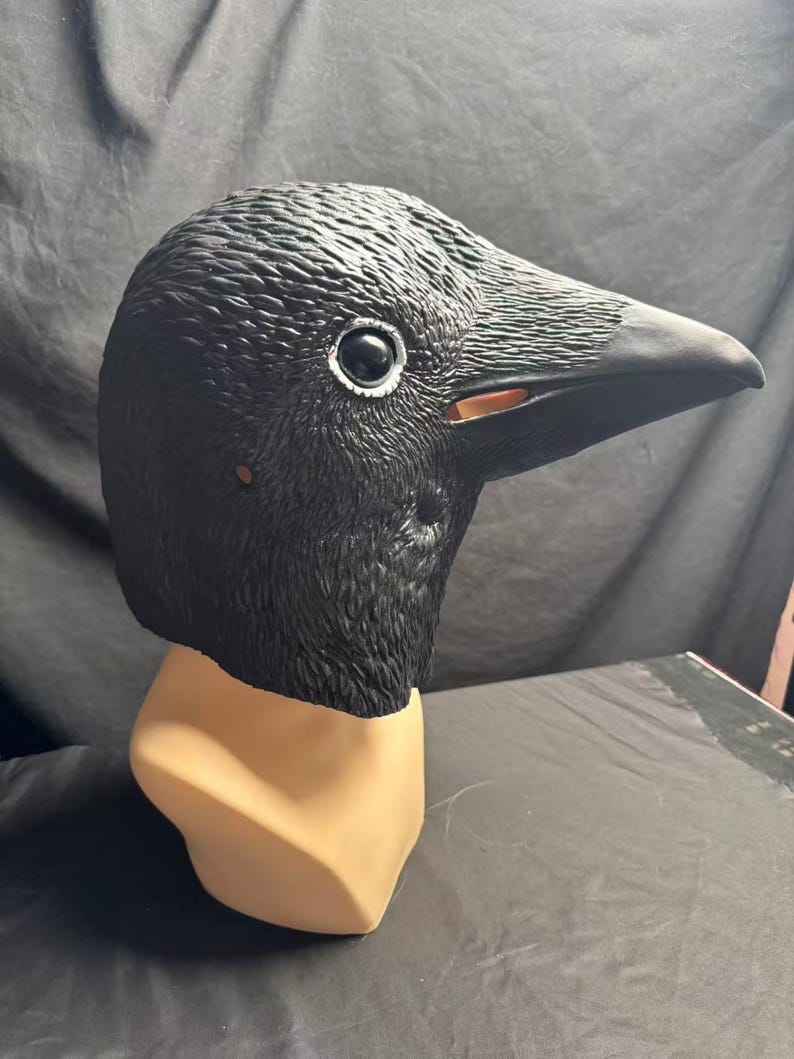 Black Crow Latex Mask Realistic Raven Head Costume for Halloween ...
