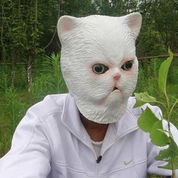 Handmade Mask Persian Cat Mask White Cat Mask Hand Cut Rubber Latex Mask 