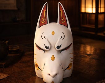 Japanische Fuchsmaske Cosplay, Maske im Kitsune-Stil, 3D gedruckte PLA-Kostümmaske, japanische Festivalmaske, Anime-Stil Fuchsmaske