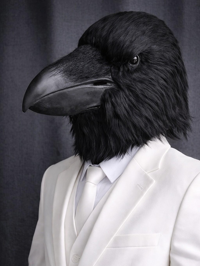Realistic Raven Head Mask | Full Head Silicone Bird Mask | Gothic Animal Mask | Cosplay Costume Mask | Halloween Party Prop image 3