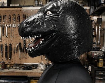 Realistic Black Dinosaur Head Mask | Full Head Latex T-Rex Mask | Dinosaur Costume Mask | Halloween Cosplay Mask | Animal Party Prop