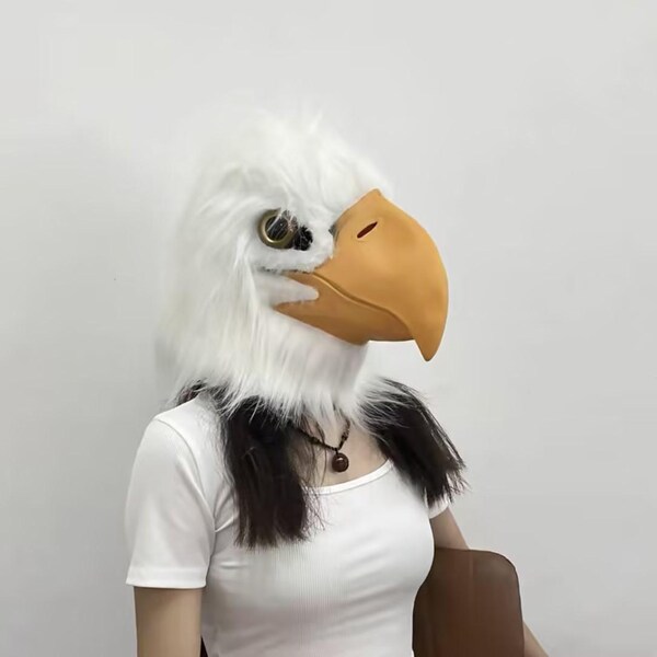 Eagle Mask Full Overhead White Latex with Imitation Fur main image 0