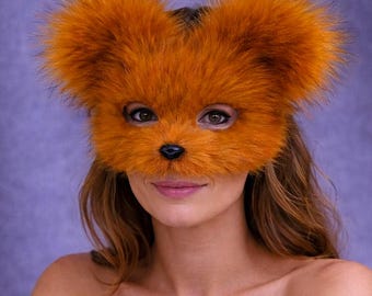 Süße Fuchs Halbgesichtsmaske | Kunstpelz Tier Maske | Flauschige Fuchs Cosplay Maske | Kawaii Kostüm Maske | Party Fotorequisite