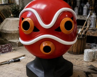 Red Resin Face Mask | Round Spirit Style Mask | Cosplay Costume Mask | Adjustable Strap Mask | Halloween Party Prop