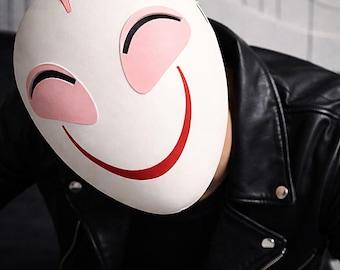 Pink Smile Maske | Minimalistische Gesichtsmaske | Weiße PLA Cosplay Maske | Gruselige süße Kostüm Maske | Halloweenrequisite