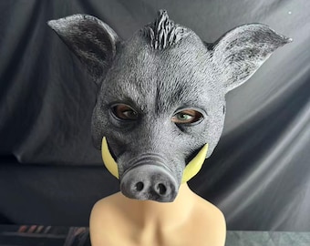 Máscara de látex de jabalí, máscara de cerdo de media cara para fiesta de cosplay de Halloween, 32 × 24 cm