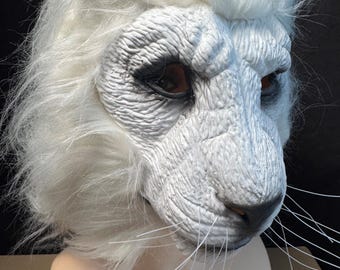 Weißer Löwe Maske für Halloween, realistische Tierkopf Maske, pelzigen Kostüm Requisite, Cosplay Party Accessoire für Erwachsene