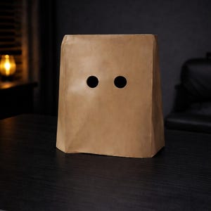 Lustige Papiertüte Maske Latex Material | Minimale Gesichtsmaske mit Augenlöchern | Meme Kostüm Maske | Halloween Party Prop Cover Bild 1