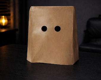 Funny Paper Bag Mask Latex Material | Minimal Face Cover with Eye Holes | Meme Costume Mask | Halloween Party PropCover