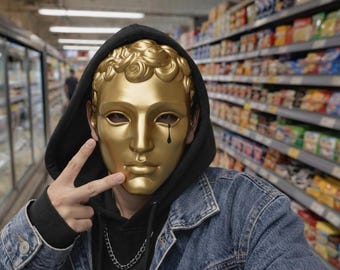 Gold gemeißelte Gesichtsmaske | Metallic Theatralische Maske | Abstrakte menschliche Gesichtsmaske | Bühnenrequisite Display Maske | Kostüm & Dekor