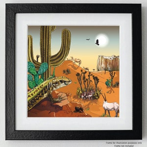 Desert Animal Giclée Art Print | Playroom Poster, Print for Nursery, Nature Decor, Child's Wall Art, Rocky Landscape Print, Kids Wall Decor