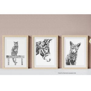 Set of 2 or 3 A3 Giclée Art Prints | Cat Lover Gift, Donkey Art Print, Fox Art Print, Home Decor Poster, Bedroom Wall Art, Animal Wall Decor