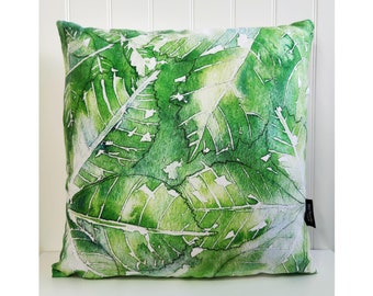 Leaf Print Pillow Cover | Summer Cushion Cover, Green Cushion Home Decor, Tropical Leaf Pillow, Decorative Leaf Pillow, Father's Day Cushion