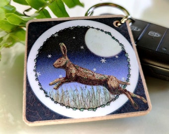 Hare Keyring | Wildlife Keychain, Leaping Hare, Wildlife Keyring, Handmade Unique Keyring Gift, Animal Lover Keyring Gift, Rabbit Keyring