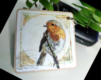 Garden Robin Keychain | Wildlife Keyring, Handmade Garden Bird Gift, Animal Lover Keyring, Bird Birthday Gift, Father's Day Bird Keyring