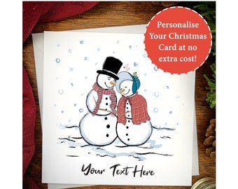 Romantic Snowmen Christmas Card | Winter Scene Snowmen Card, Festive Winter Scene, Personalised Couples Card, Merry Christmas Couples Card