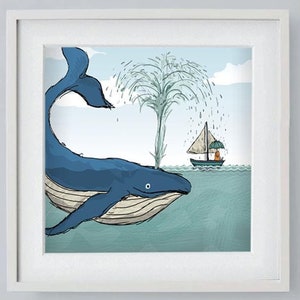 Lady and the Blue Whale Giclée Art Print | Playroom Wall Art, Ocean Print for Nursery, Nature Decor, Child's Wall Art, Sea Life Art Print