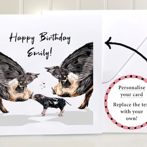 Carte de voeux personnalisée de <br> Profitez-en ! Carte texte personnalisée, Carte d'anniversaire animal personnalisée, Carte d'anniversaire cochon, Carte d'anniversaire cochon personnalisée